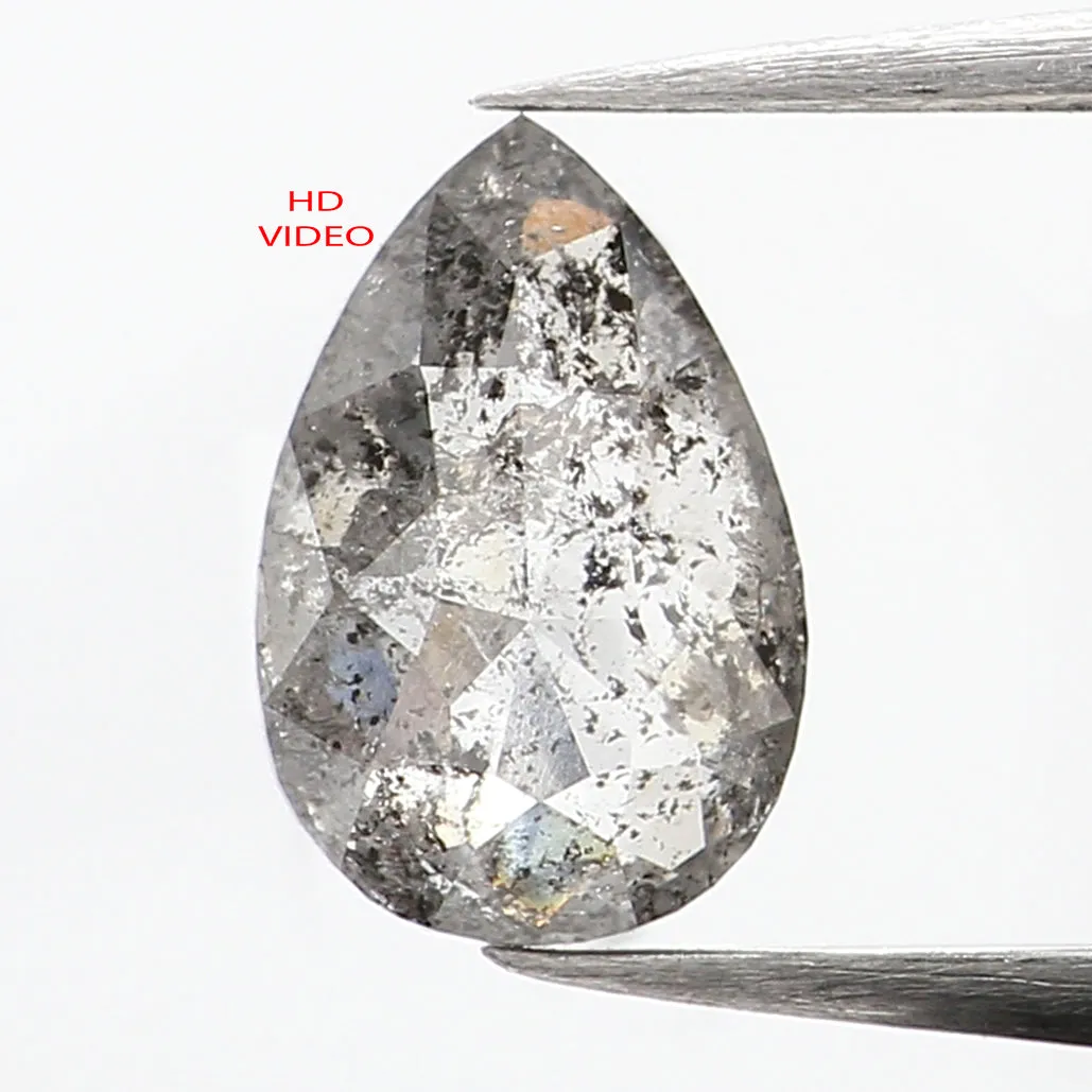 0.67 CT Natural Loose Pear Shape Diamond Salt And Pepper Pear Rose Cut Diamond 6.85 MM Black Grey Color Pear Shape Rose Cut Diam