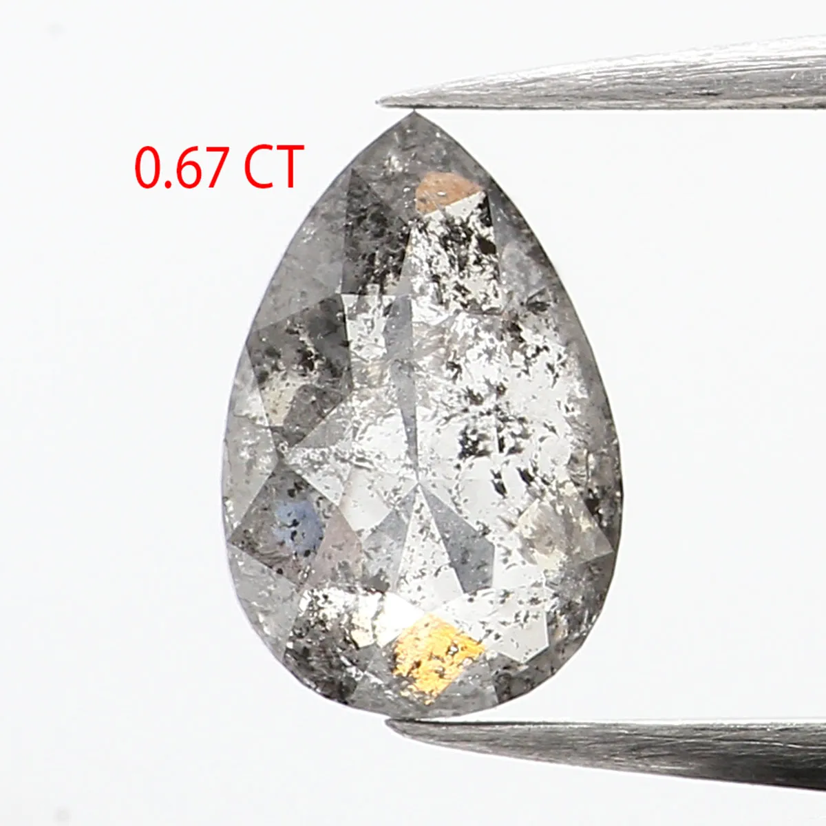 0.67 CT Natural Loose Pear Shape Diamond Salt And Pepper Pear Rose Cut Diamond 6.85 MM Black Grey Color Pear Shape Rose Cut Diam