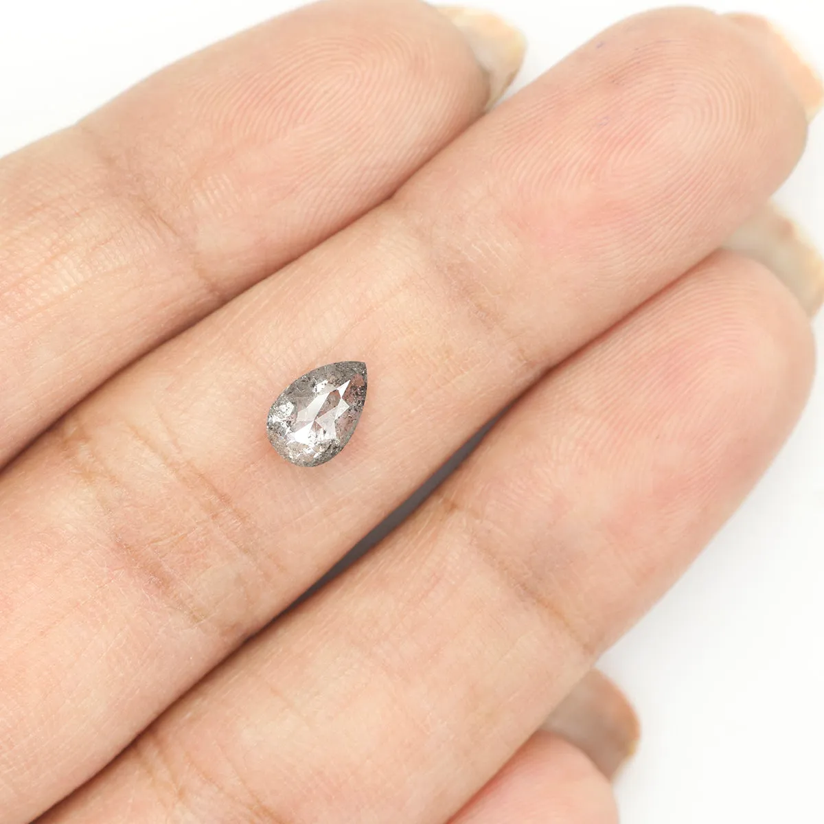 0.67 CT Natural Loose Pear Shape Diamond Salt And Pepper Pear Rose Cut Diamond 6.85 MM Black Grey Color Pear Shape Rose Cut Diam