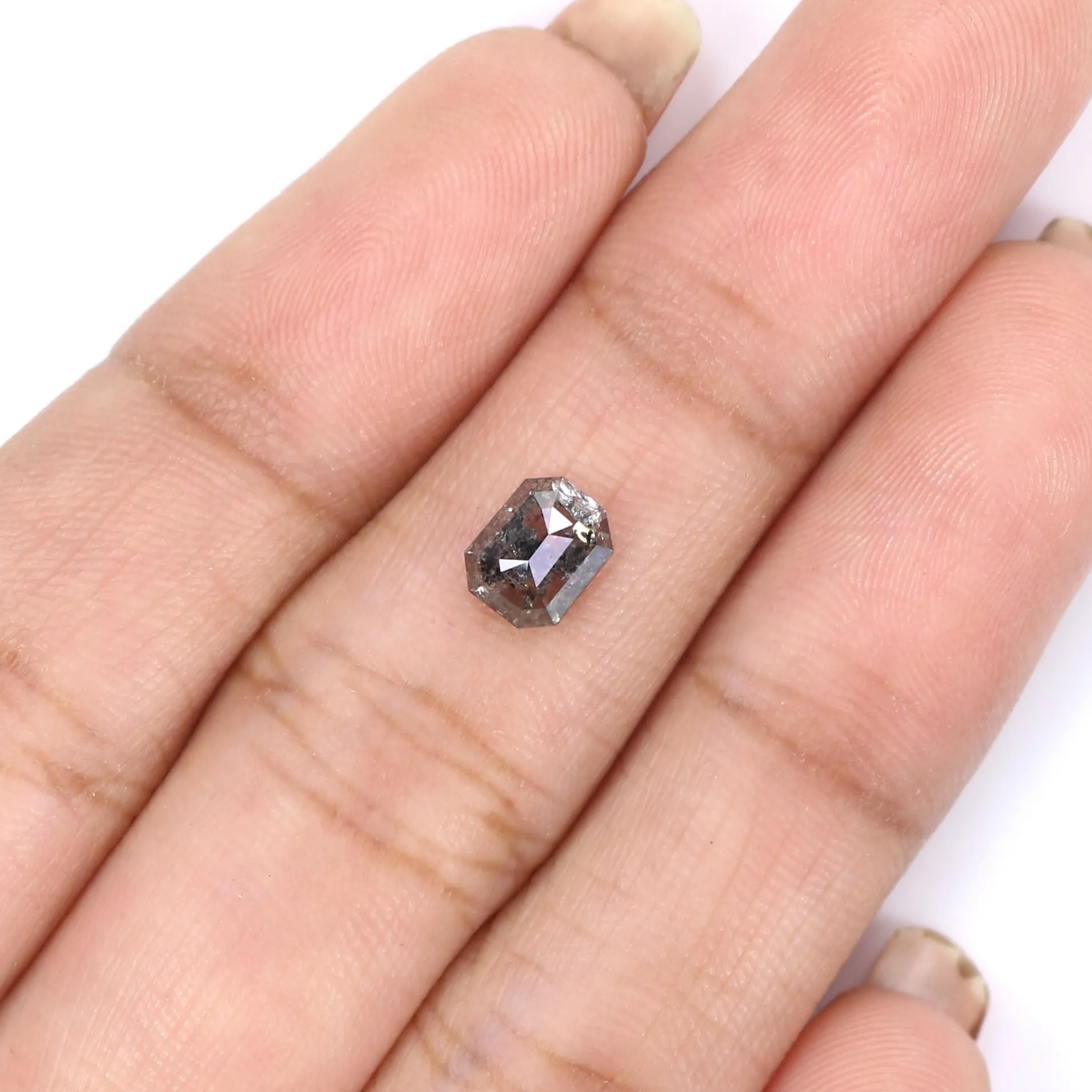 0.84 CT Natural Loose Emerald Shape Diamond Salt And Pepper Emerald Cut Diamond 6.05 MM Natural Black Grey Emerald Rose Cut Diam