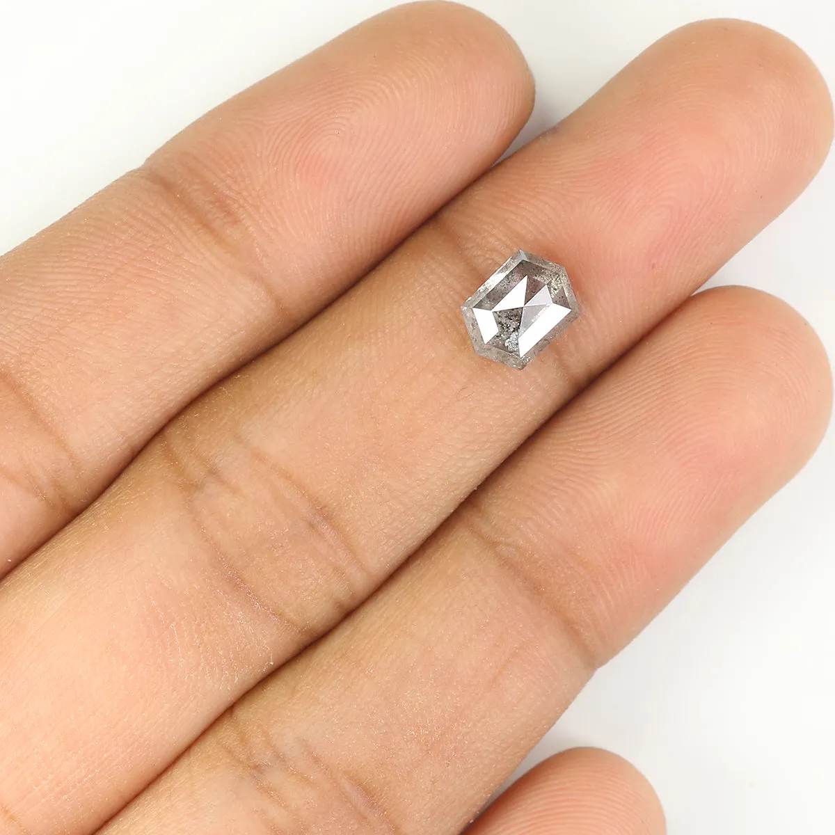 1.19 CT Natural Loose Hexagon Shape Diamond Salt And Pepper Hexagon Shape Diamond 7.50 MM Black Grey Color Hexagon Rose Cut Diam