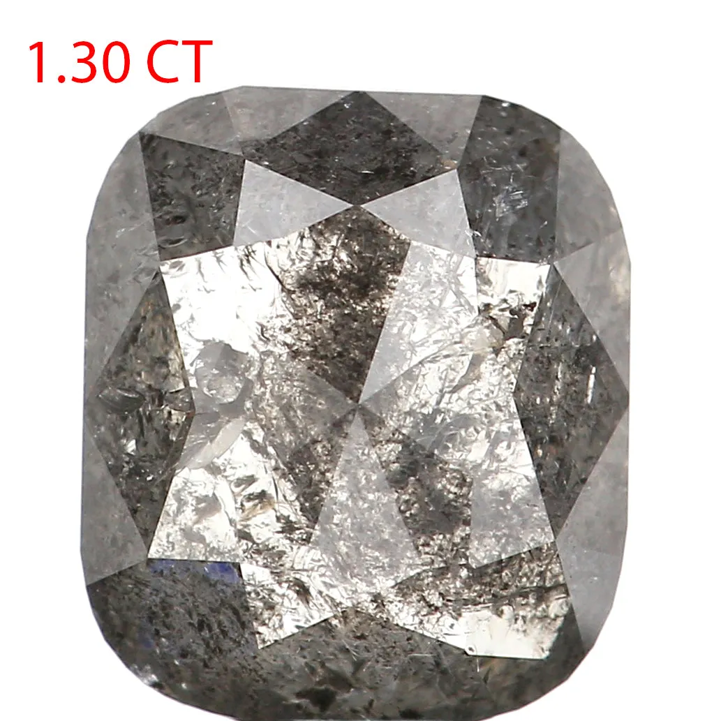 1.30 CT Natural Loose Cushion Shape Diamond Salt And Pepper Cushion Diamond 6.85 MM Black Grey Color Cushion Shape Rose Cut Diam