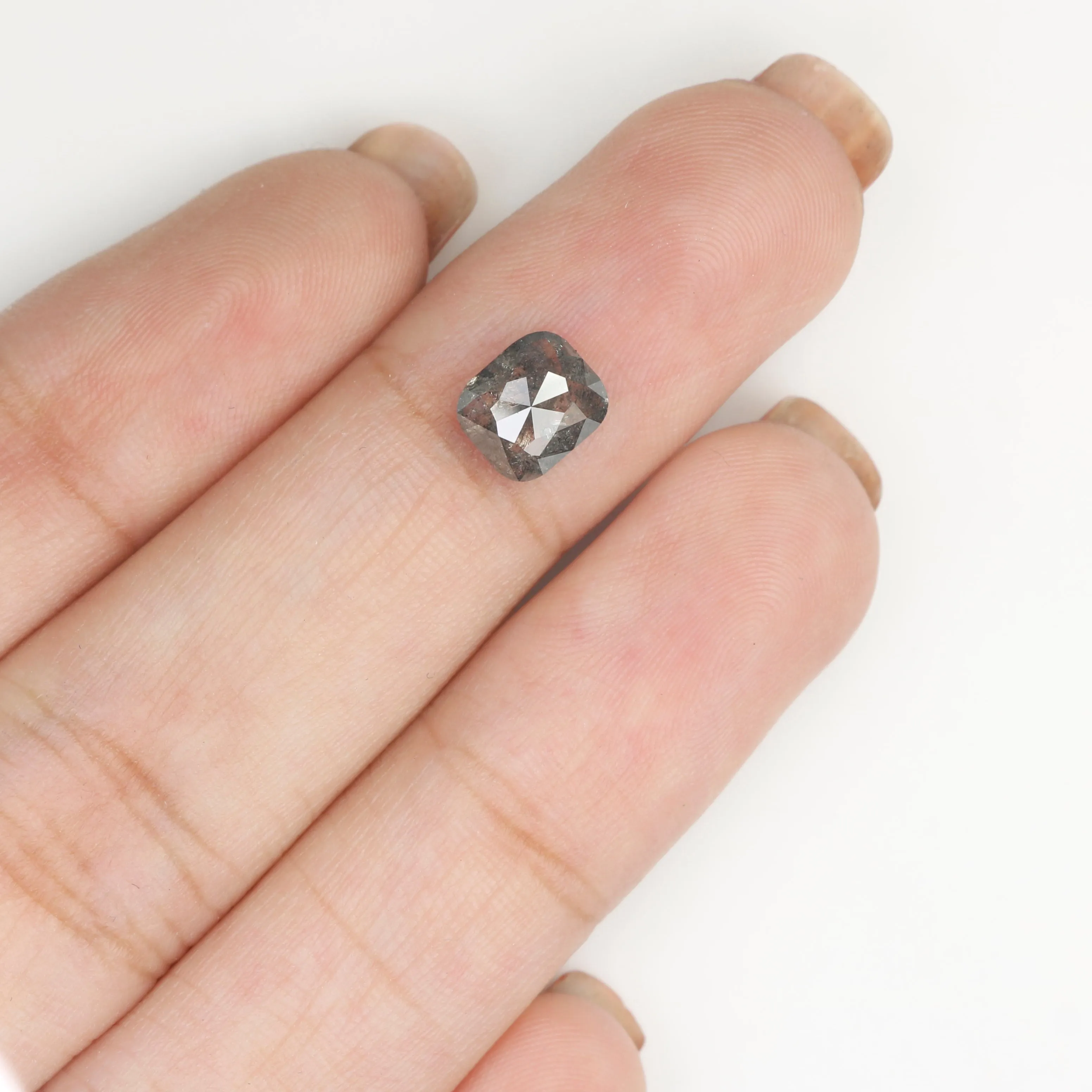 1.30 CT Natural Loose Cushion Shape Diamond Salt And Pepper Cushion Diamond 6.85 MM Black Grey Color Cushion Shape Rose Cut Diam