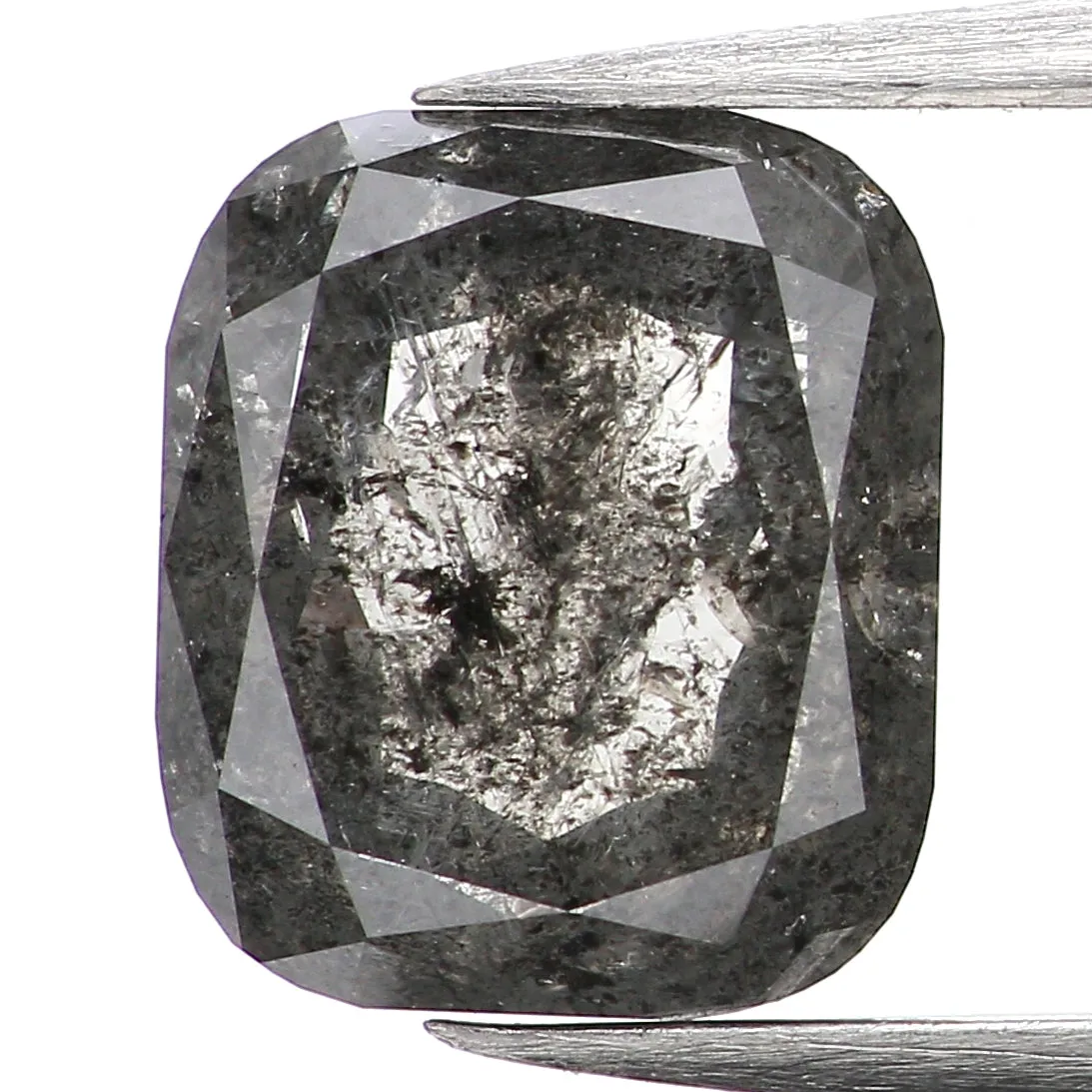 1.30 CT Natural Loose Cushion Shape Diamond Salt And Pepper Cushion Diamond 6.85 MM Black Grey Color Cushion Shape Rose Cut Diam