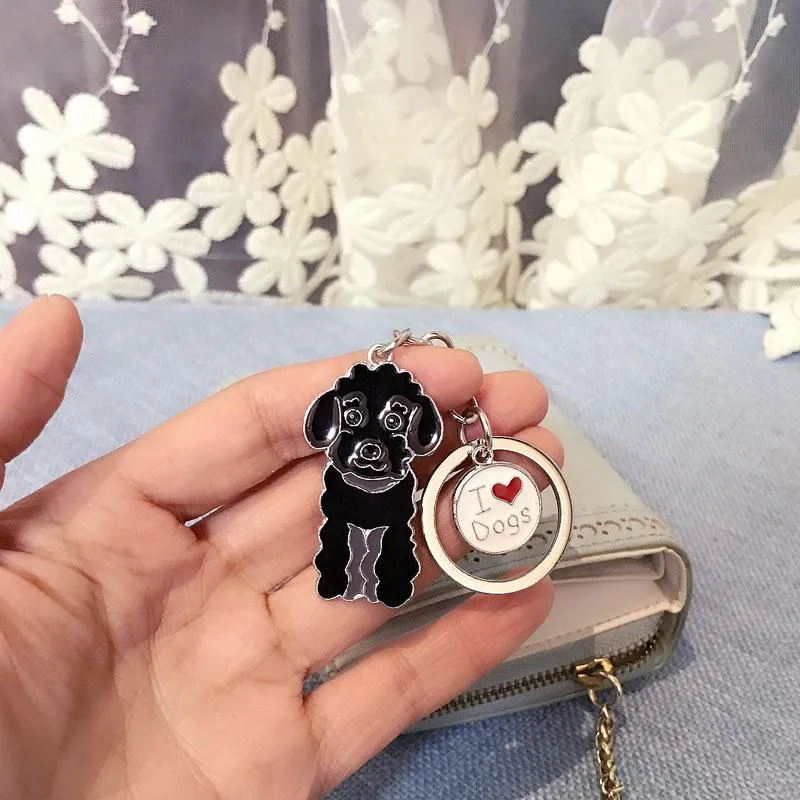 3 Color Poodle Teddy Dog Car Key Chain Fashion Jewelry Pendants for Bags