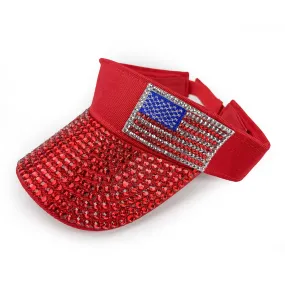 American Flag Rhinestone Visor in Red