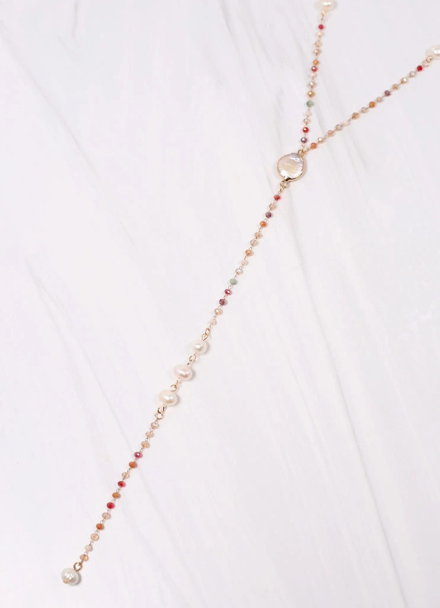 Anders Bead and Pearl Y Necklace NATURAL MULTI