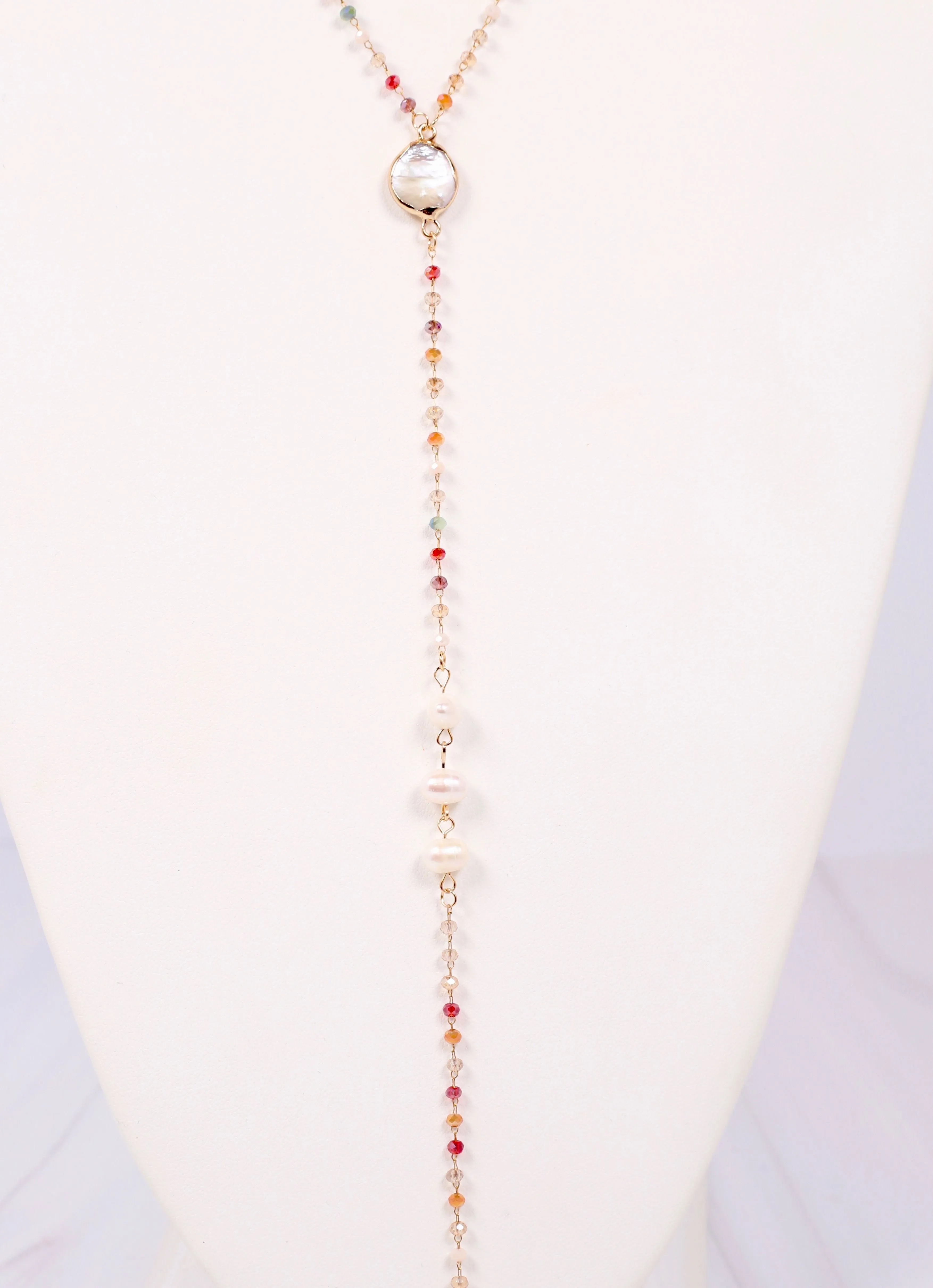 Anders Bead and Pearl Y Necklace NATURAL MULTI