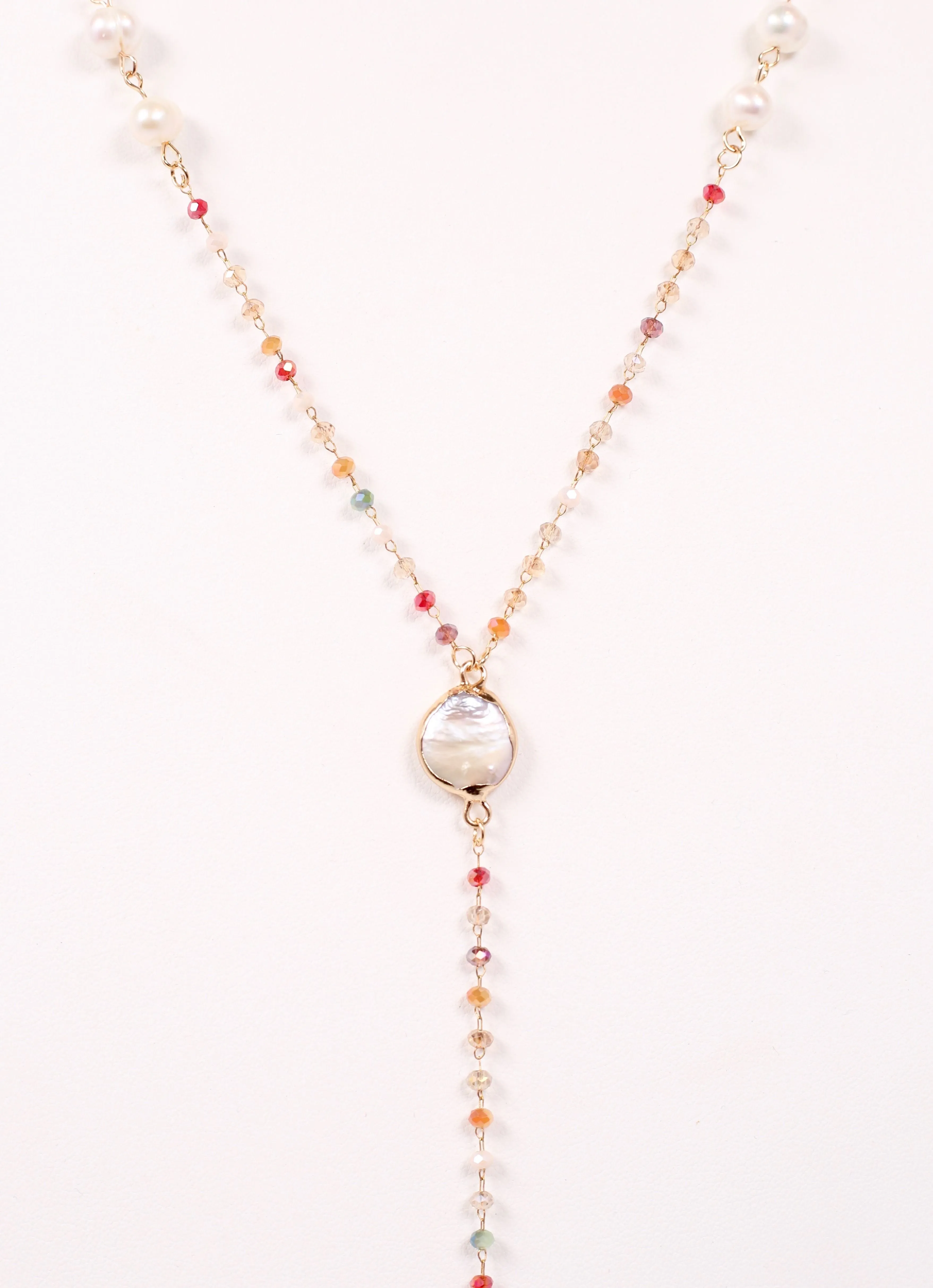 Anders Bead and Pearl Y Necklace NATURAL MULTI