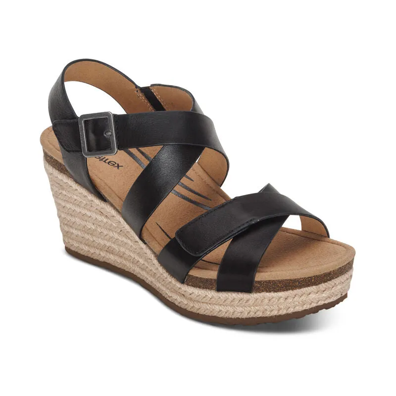  Anna Strappy Espadrille Wedge Sandal in Black  