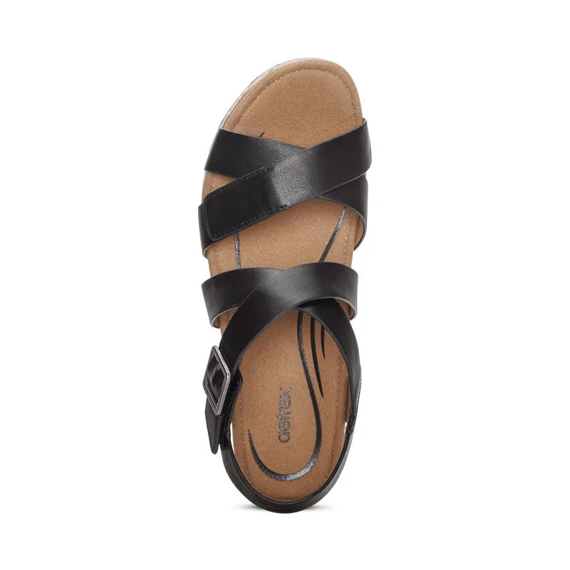  Anna Strappy Espadrille Wedge Sandal in Black  