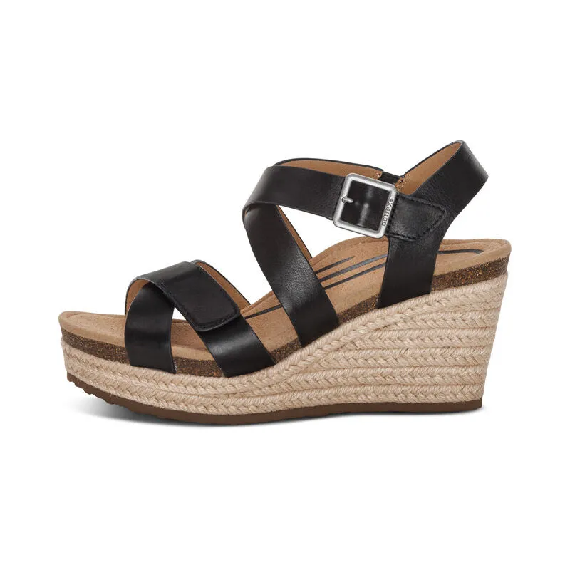  Anna Strappy Espadrille Wedge Sandal in Black  