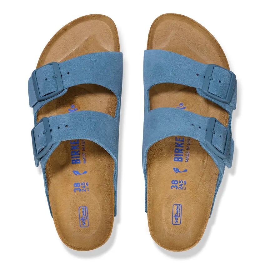  Arizona Soft Footbed Sandal in Elemental Blue Suede  