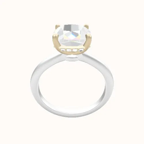 Beveled Solitaire Engagement Ring With Low Set Pave  Hidden Halo Head