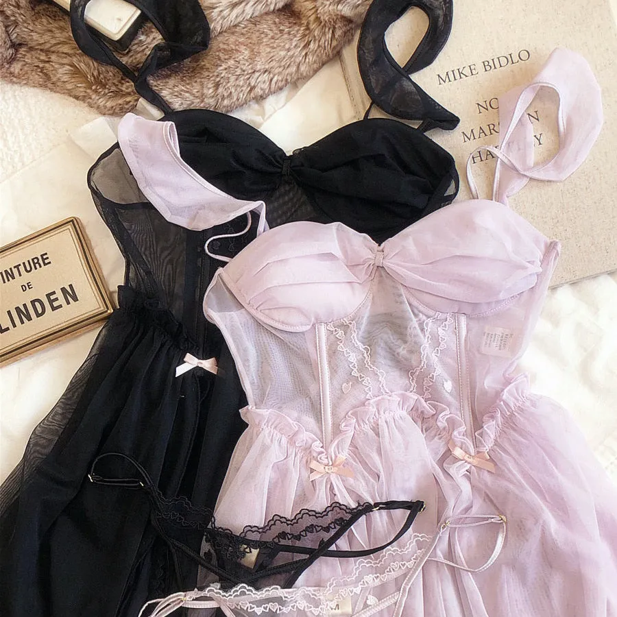 Blush/Black 2-Piece Nightie Lingerie Set