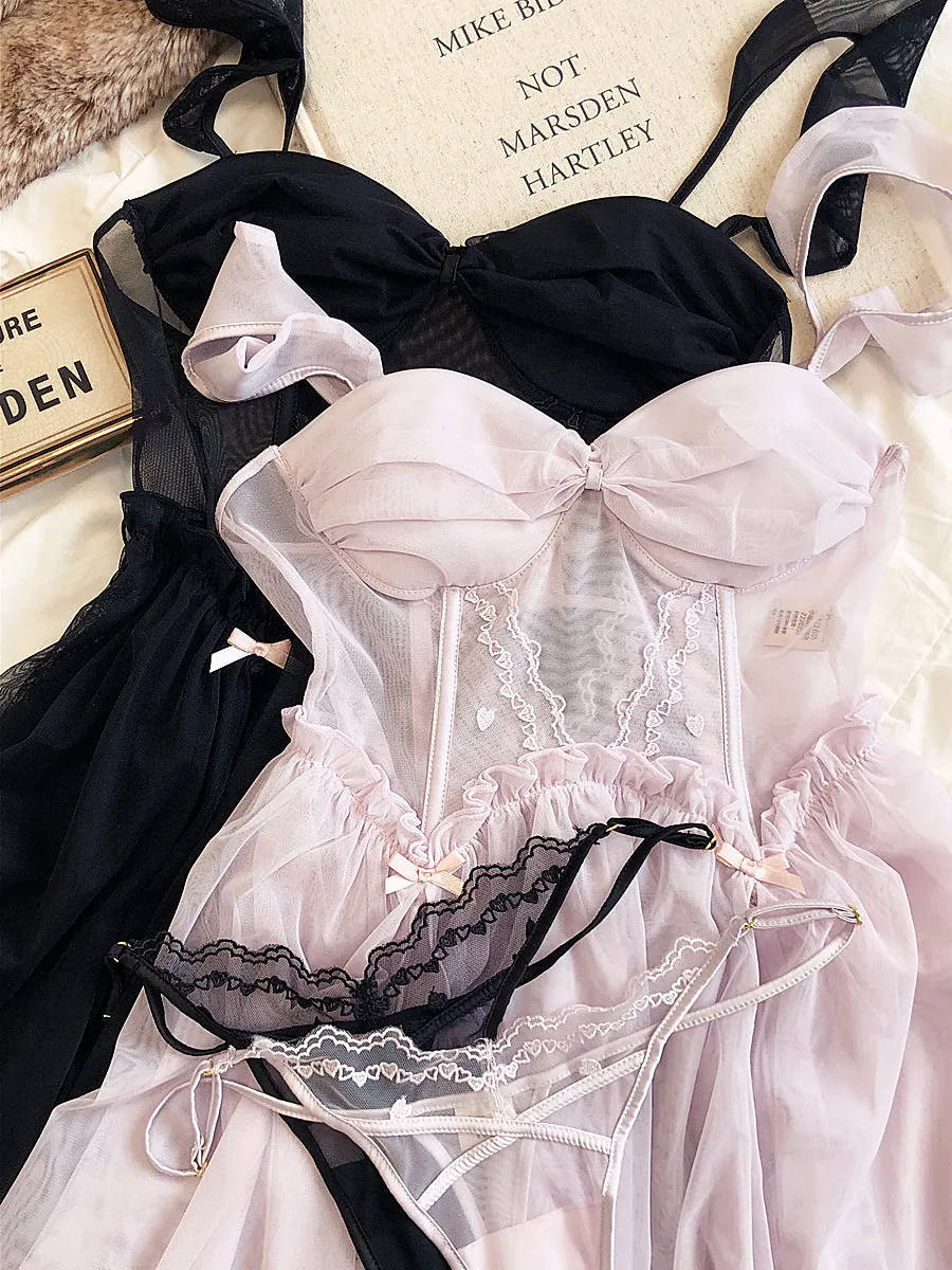 Blush/Black 2-Piece Nightie Lingerie Set