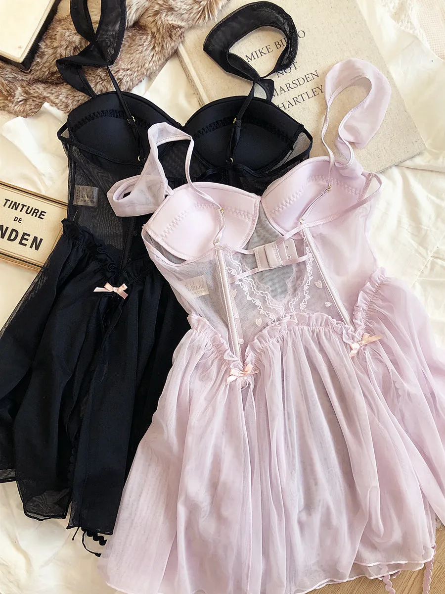 Blush/Black 2-Piece Nightie Lingerie Set