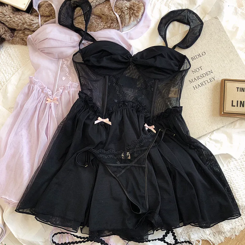 Blush/Black 2-Piece Nightie Lingerie Set