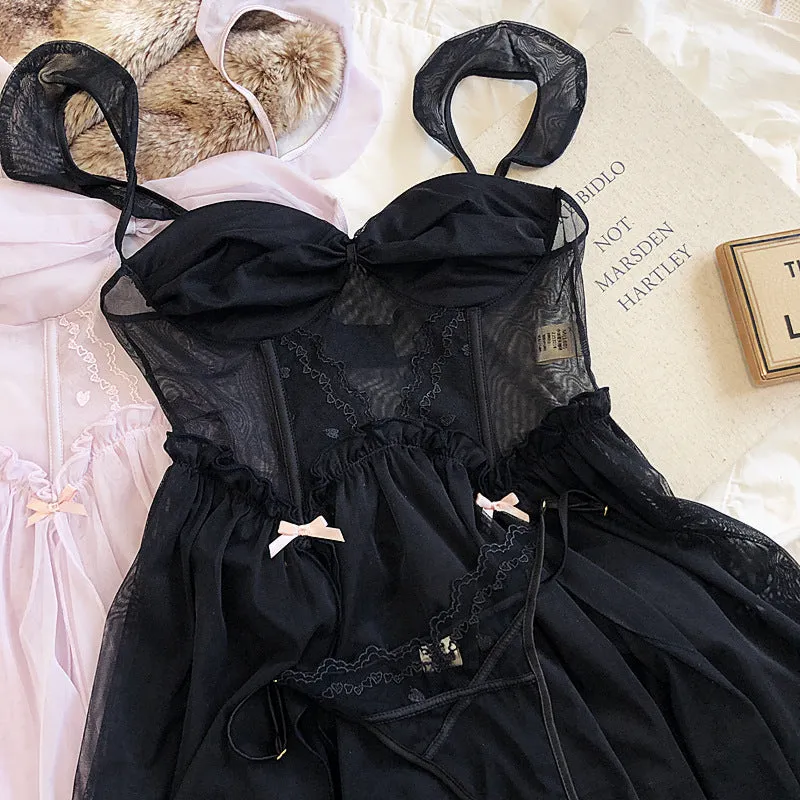 Blush/Black 2-Piece Nightie Lingerie Set