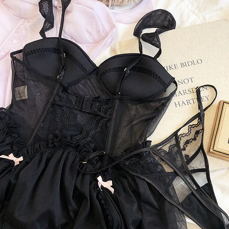 Blush/Black 2-Piece Nightie Lingerie Set