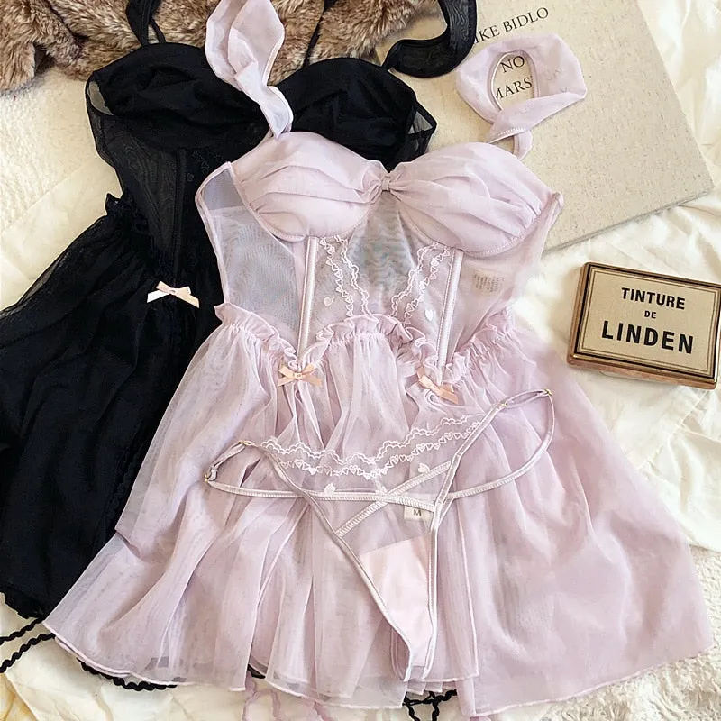 Blush/Black 2-Piece Nightie Lingerie Set