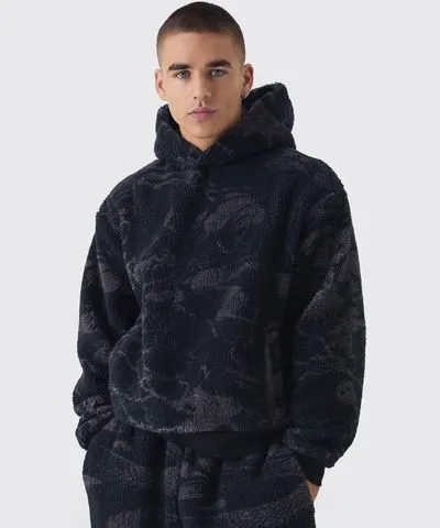 boohoo Mens Oversized Boxy Borg Gothic Print Hoodie