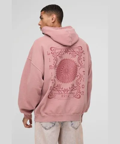 boohooMAN Mens Oversized Limited Edition Puff Print Washed Hoodie