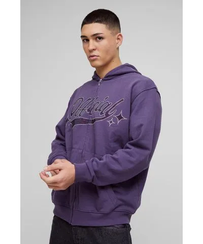 boohooMAN Mens Oversized Official Rhinestone Loopback Zip Through Hoodie