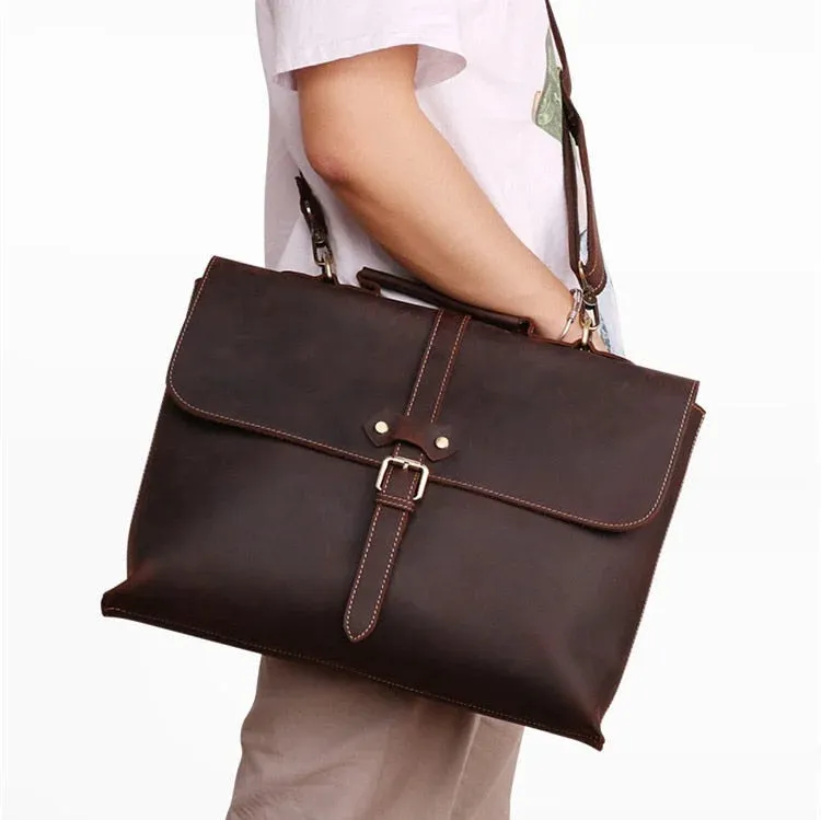 Business Crazy Horse Leather Men15.6 Inch Laptop Briefcase Handbags Shoulder Messenger Travel Bags