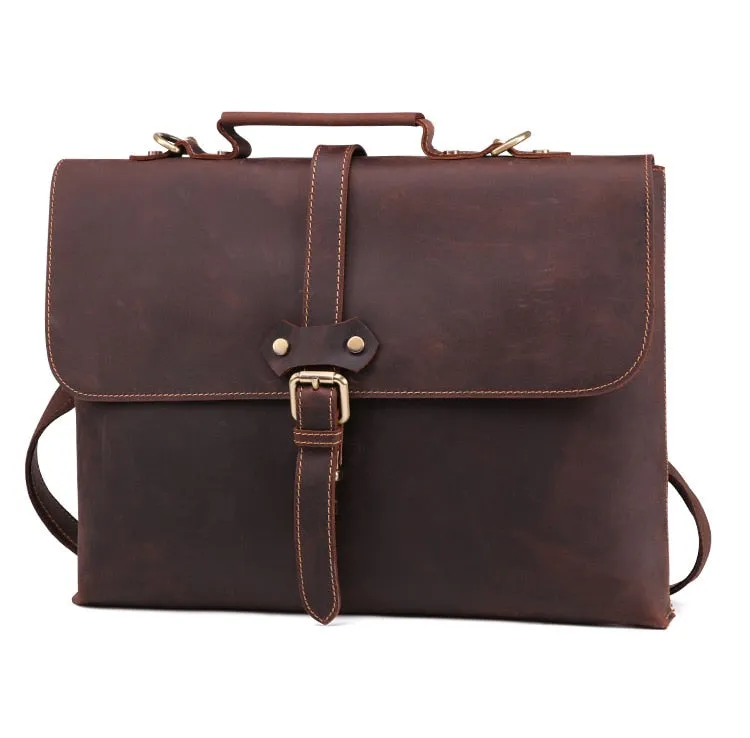 Business Crazy Horse Leather Men15.6 Inch Laptop Briefcase Handbags Shoulder Messenger Travel Bags