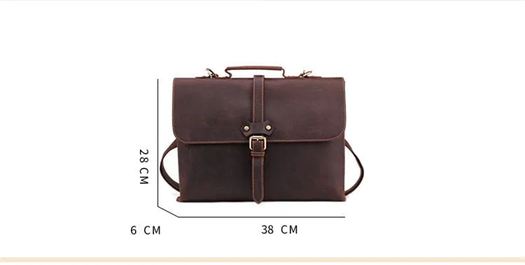 Business Crazy Horse Leather Men15.6 Inch Laptop Briefcase Handbags Shoulder Messenger Travel Bags