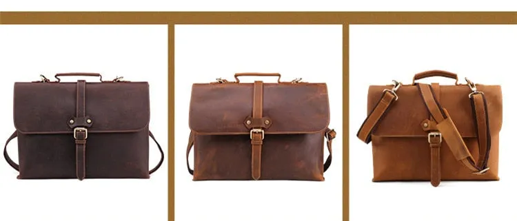 Business Crazy Horse Leather Men15.6 Inch Laptop Briefcase Handbags Shoulder Messenger Travel Bags