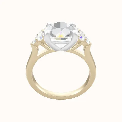 Cathedral Band with Round Sidestone Trio Engagement Ring With Low Set Four Prong Head