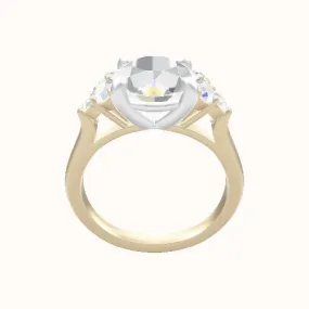 Cathedral Band with Round Sidestone Trio Engagement Ring With Low Set Four Prong Head