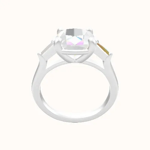 Cathedral Band with Tapered Baguette Sidestones Engagement Ring With Low Set Four Prong Head