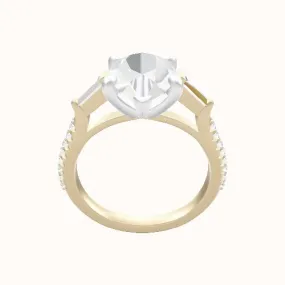 Cathedral Diamond Band with Tapered Baguette Sidestones Engagement Ring With Low Set Four Prong Head