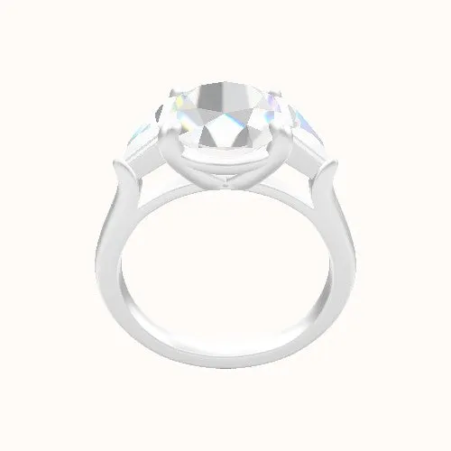 Cathedral Diamond Band with Trillion Sidestones Engagement Ring With Low Set Four Prong Head