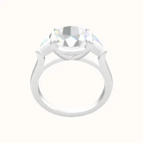 Cathedral Diamond Band with Trillion Sidestones Engagement Ring With Low Set Four Prong Head