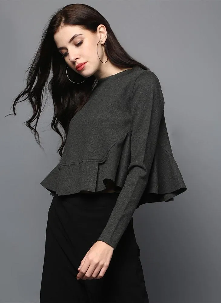 Charcoal Grey Pleated Crop Top