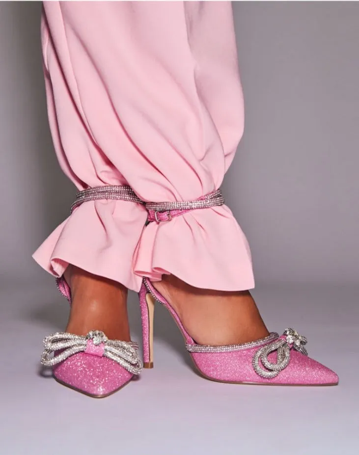 Cinderella Pink Glitter Bow Heel