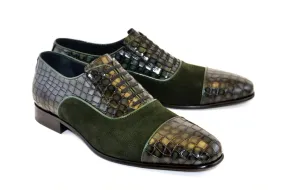 Corrente Calfskin & Suede Lace-Up Oxford Green