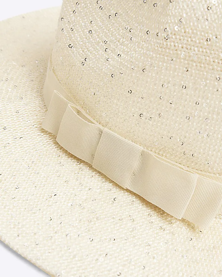 Cream Sequin Fedora Hat