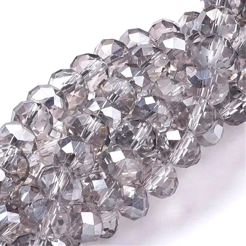 Crystal Glass Beads, Rondelle, Faceted, Half Pearl Luster Plated, Light Grey, 8mm