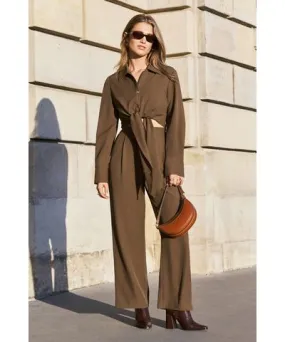 Cupshe Espresso Brown Cropped Top & Straight Leg Pants Set