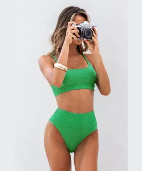 Cupshe Textured Bralette & High Waist Bikini Set