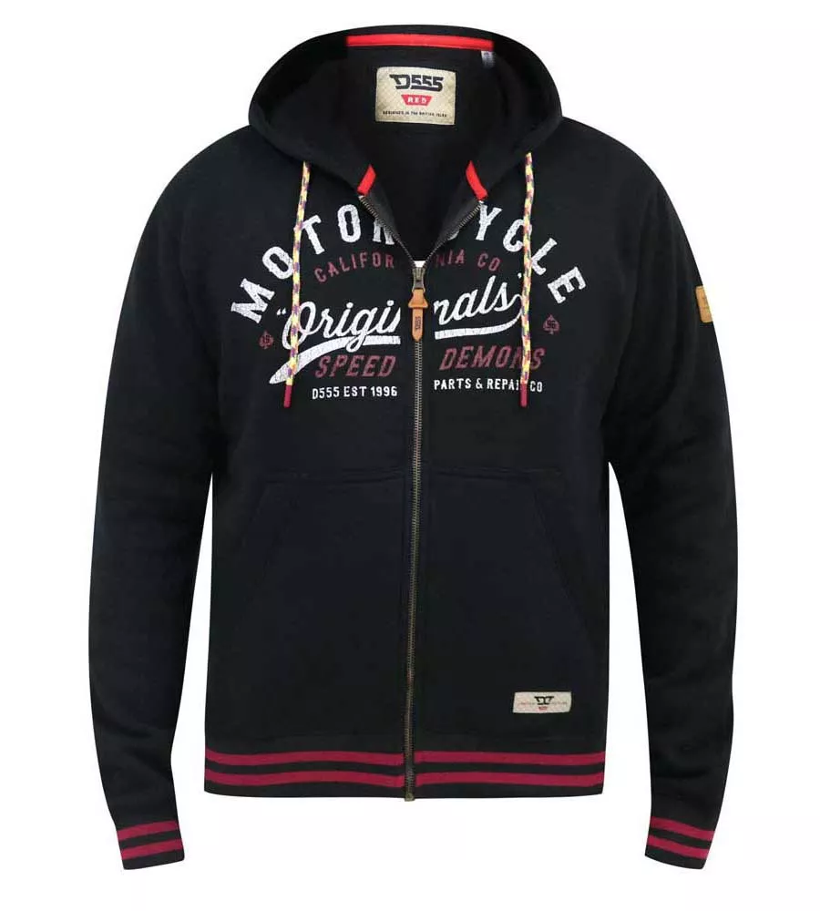 D555 Tall Mens Full Zip Hoodie With Motorcycle Chest Print (PATRICK)