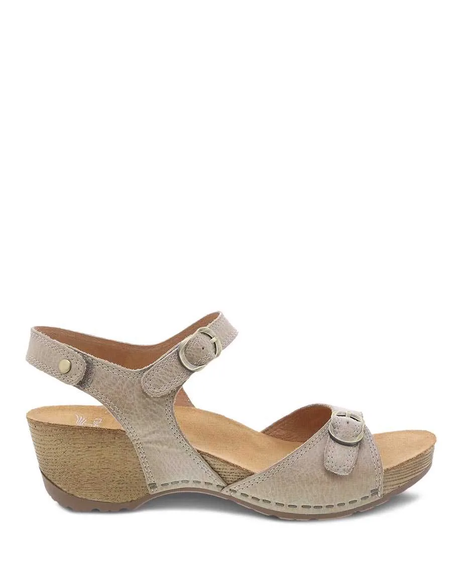 Dansko Womens Tricia Wedge Sandal- Linen Milled Burnished Leather