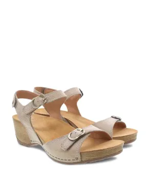 Dansko Womens Tricia Wedge Sandal- Linen Milled Burnished Leather