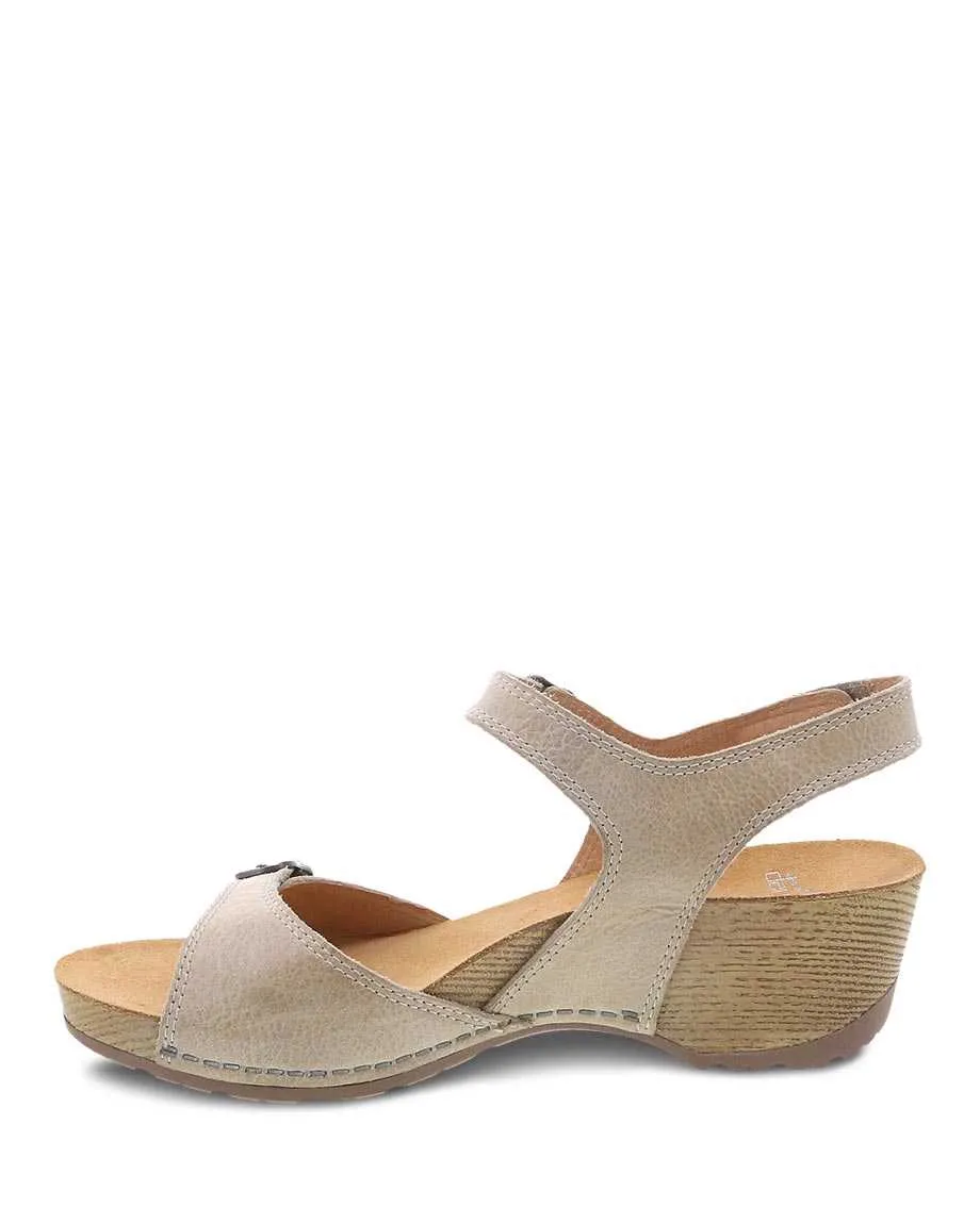 Dansko Womens Tricia Wedge Sandal- Linen Milled Burnished Leather