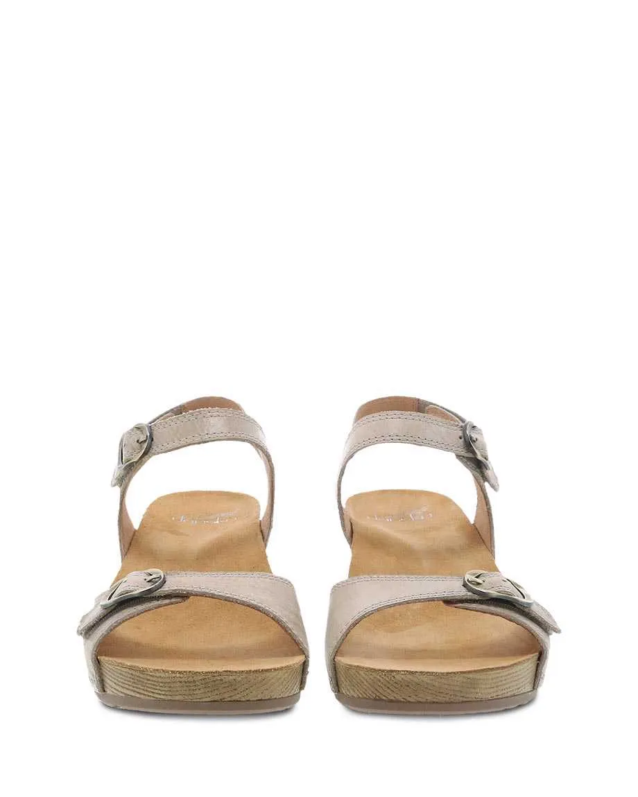 Dansko Womens Tricia Wedge Sandal- Linen Milled Burnished Leather